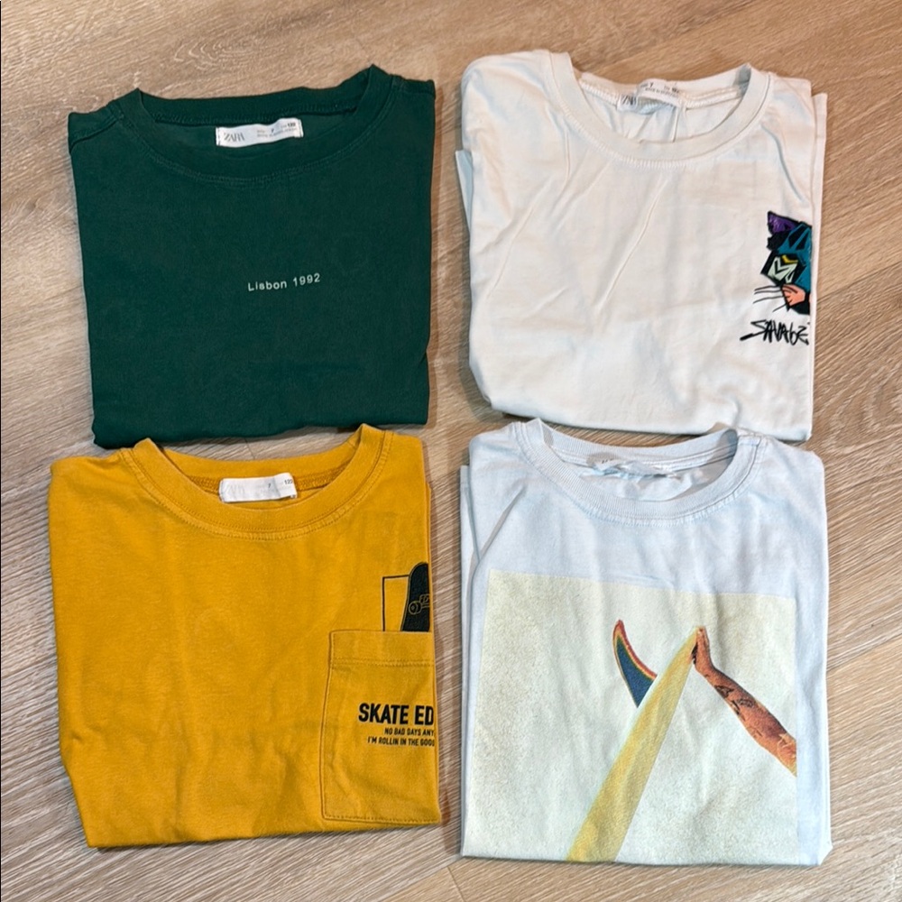 Zara Kids Short Sleeve Tees - Green, White, Yellow